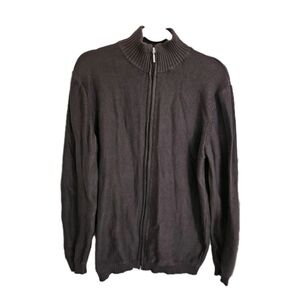 Emile Lafaurie Sweater Mens XL Brown Knit Full Zip Mock Neck Cotton Longsleeve